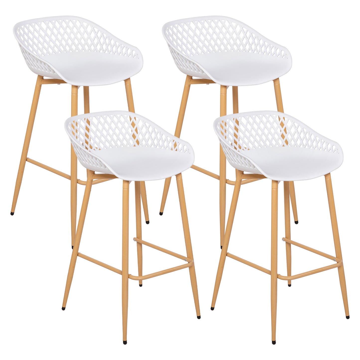 Modern Wrought Iron Bar Stools, 87cm high, with openwork backrests, set of 4 - Black/White