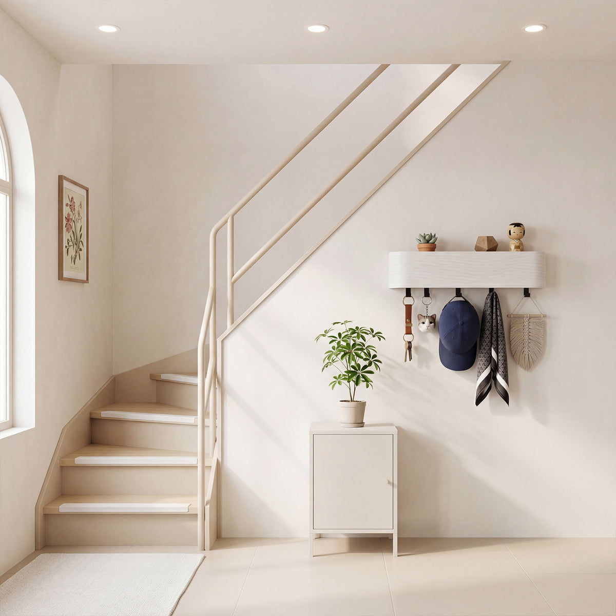 Modern Wall Mounted Coat Rack with Hidden Wall Hooks-White