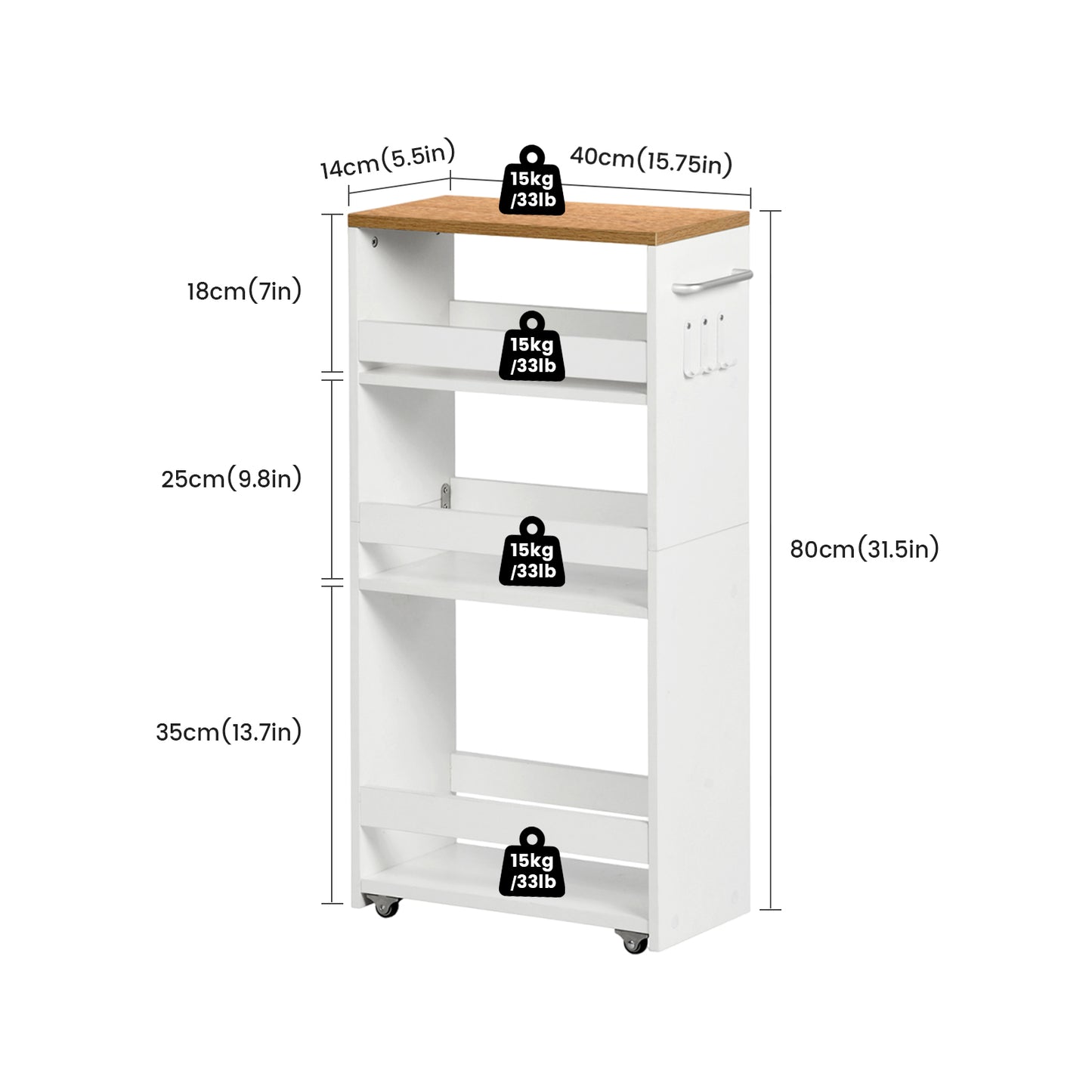 4-Tier Space-Saving Rotating Cart White - HUSUM
