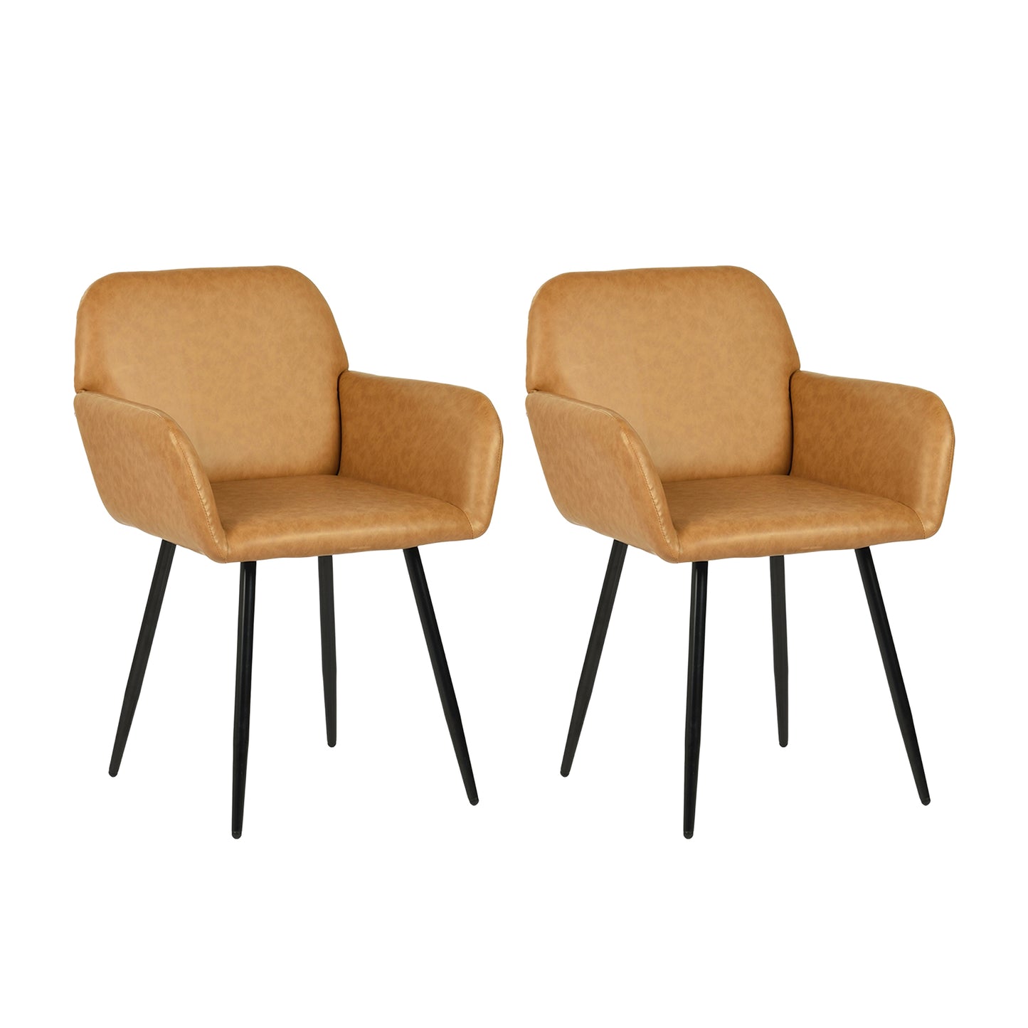 PU Leather Armrest Wide Dining Chair with Iron Legs Set of 1/2 - Brown