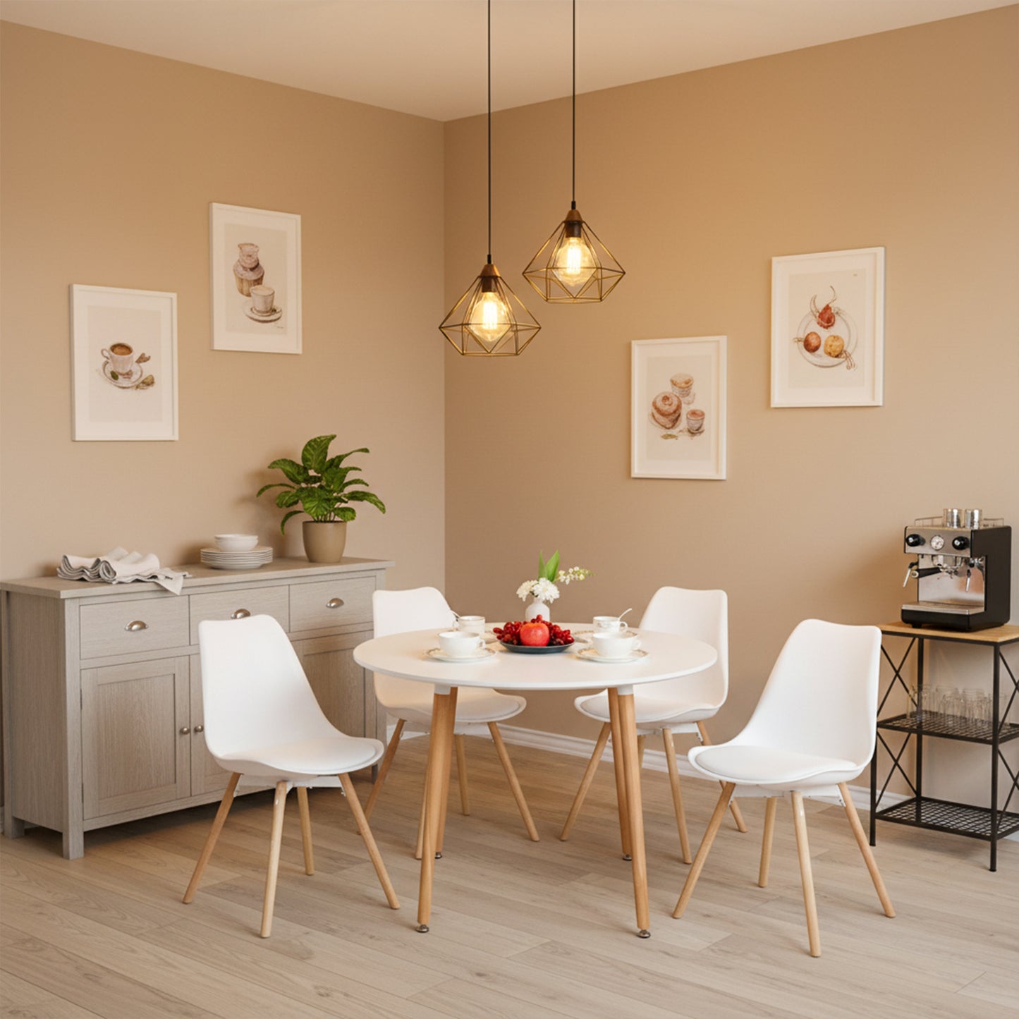 Round Dining Table 100cm with 4 Legs - White