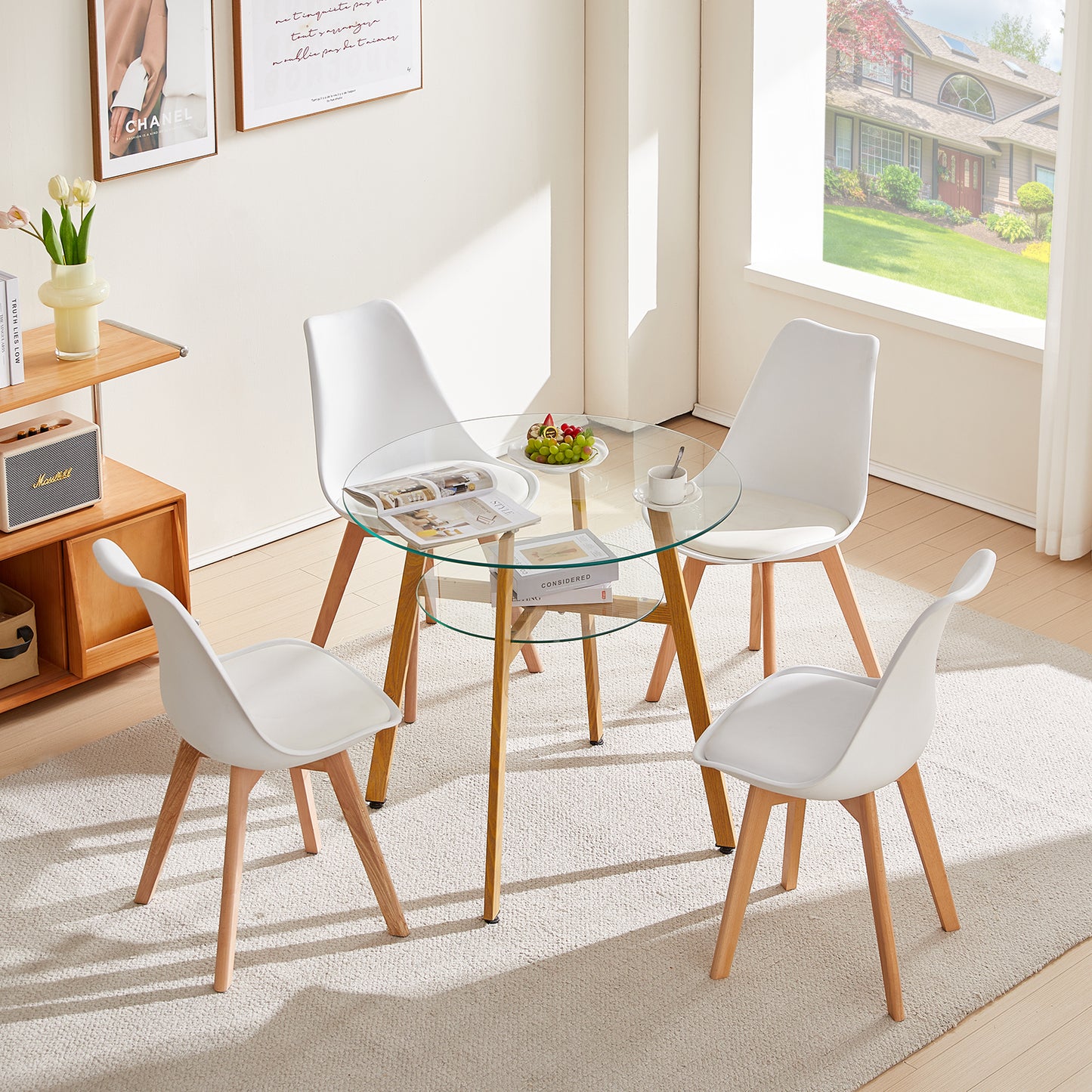 Double round glass dining table, large and small circles - MASSA