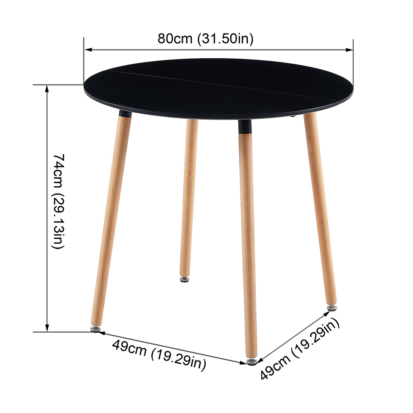 Round Dining Table 80cm with 4 Legs - White/Black-PEA