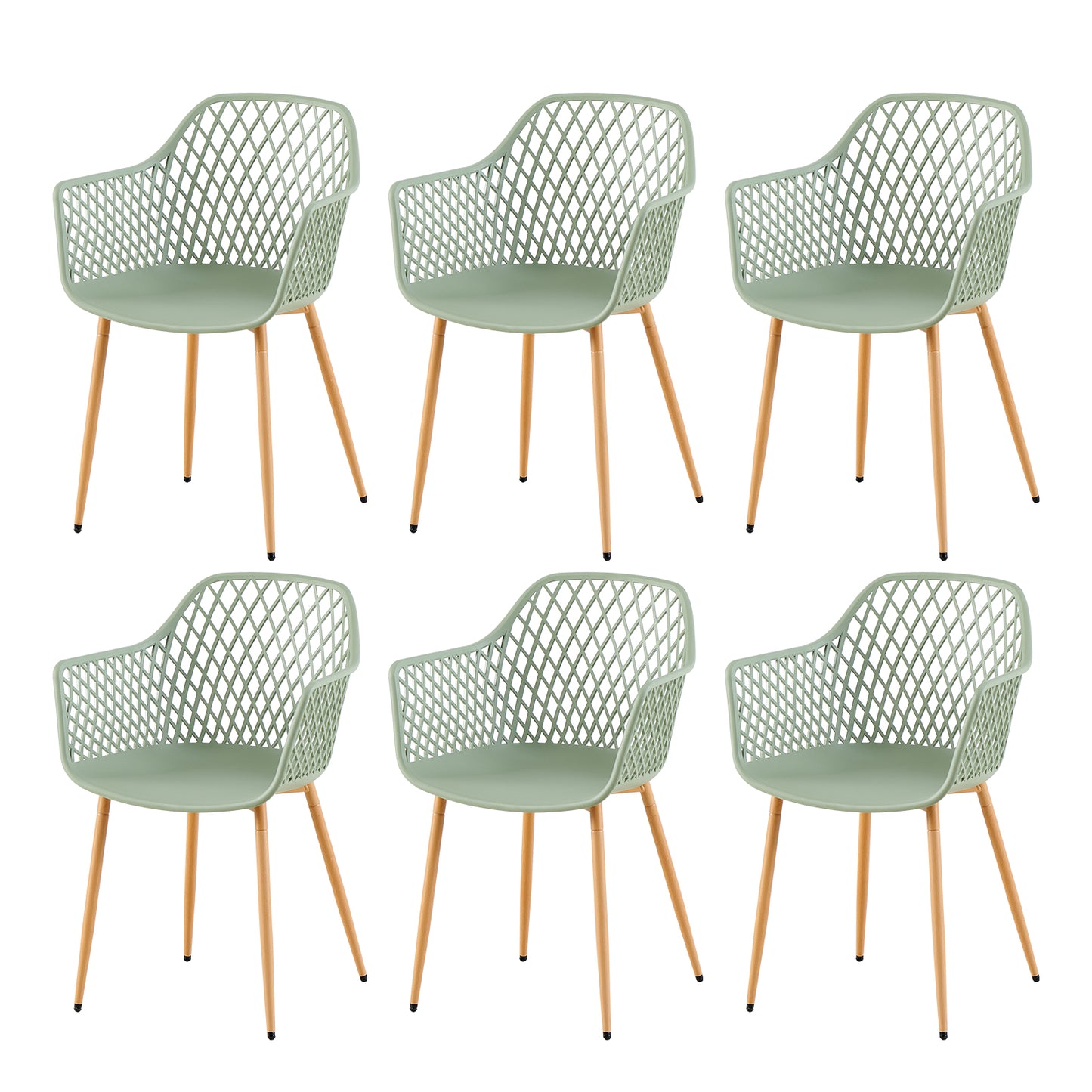 ROME Openwork armrest PP material dining chairs (Set of 4/6) - Grayish green