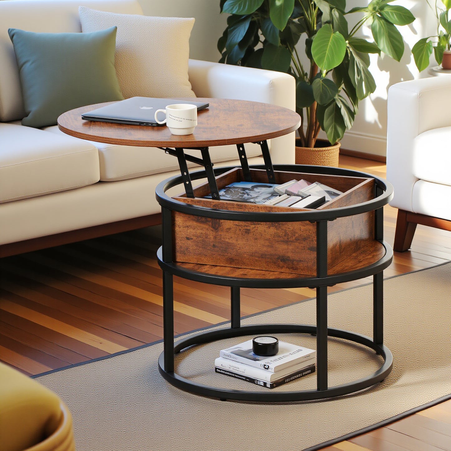 Round Lift-away Coffee Table with Hidden Storage -ROSS