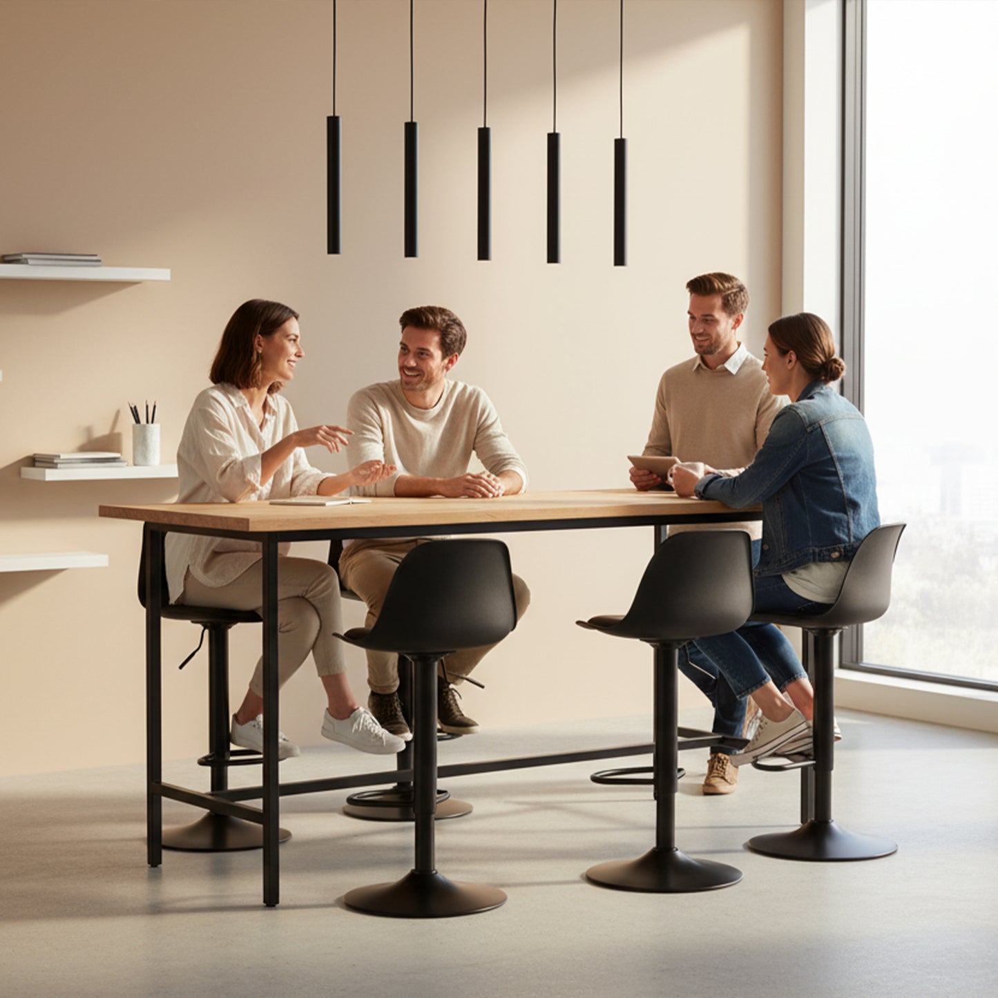 SLATER Modern Adjustable Bar Chair With Backrest and Footrests Set of 2- Black