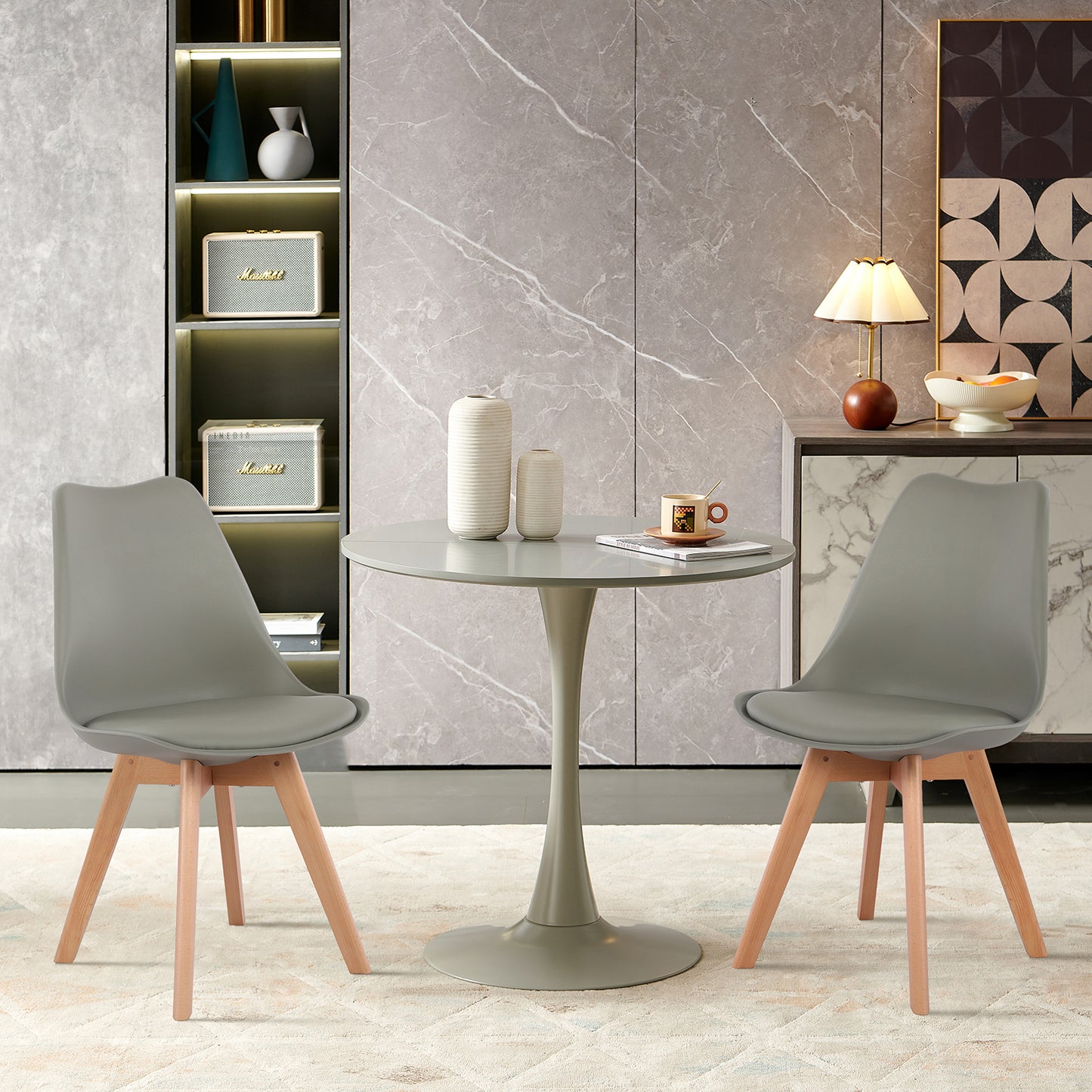 TULIP Tavolo da pranzo a cavalletto 80 cm - Bianco/Nero/Marmo