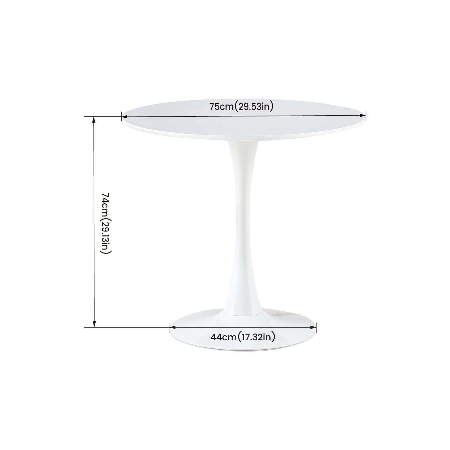Smooth No Gaps TULIP Round Dining Table with 75cm - Black/White/Marble