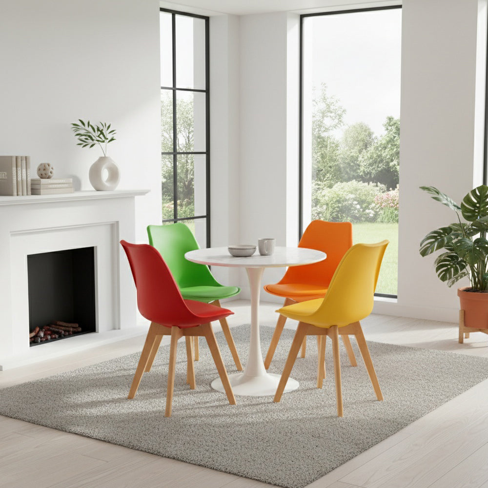 TULIP Chair Mix Color Set of 4 and Trestle Dining Table 80cm