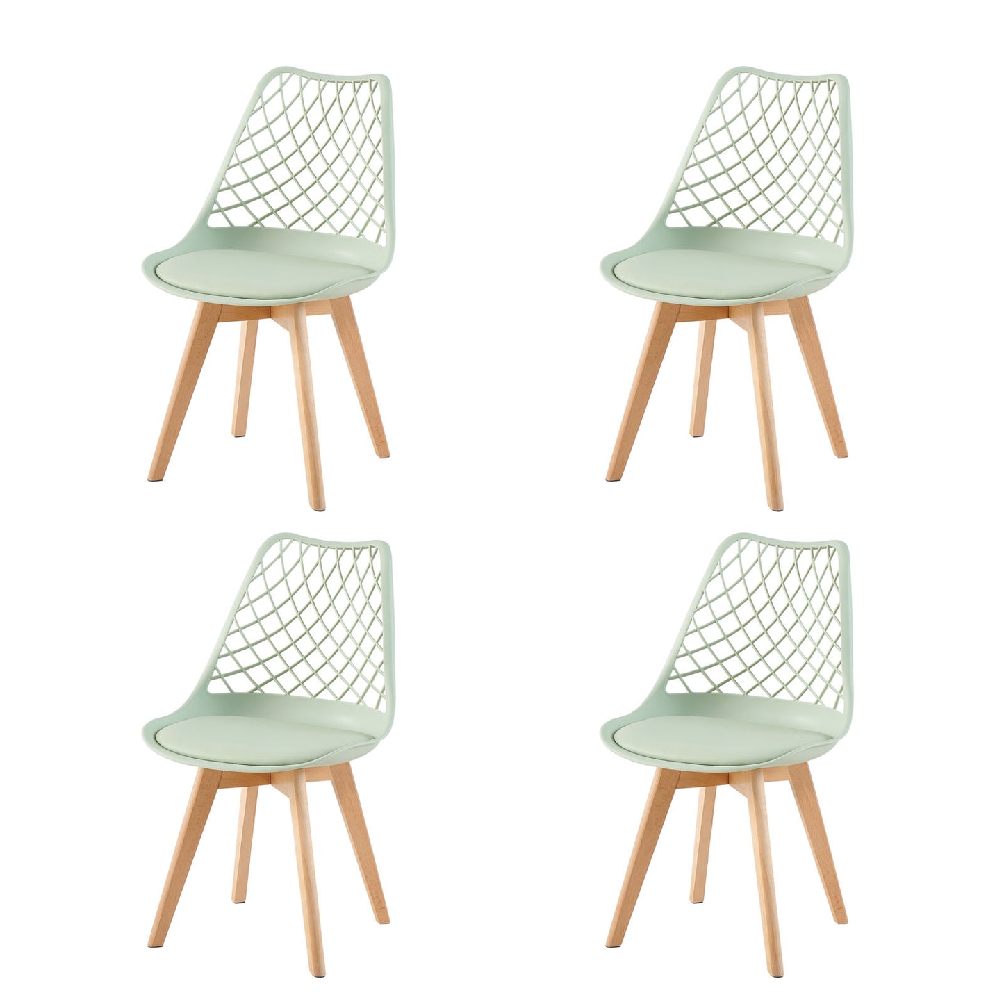 LEYDEN Modern Tulip-Inspired Dining Chairs with Openwork Backrest - Beechwood Legs Set of 2/4 -Light Gray Blue/Ice Cream Green