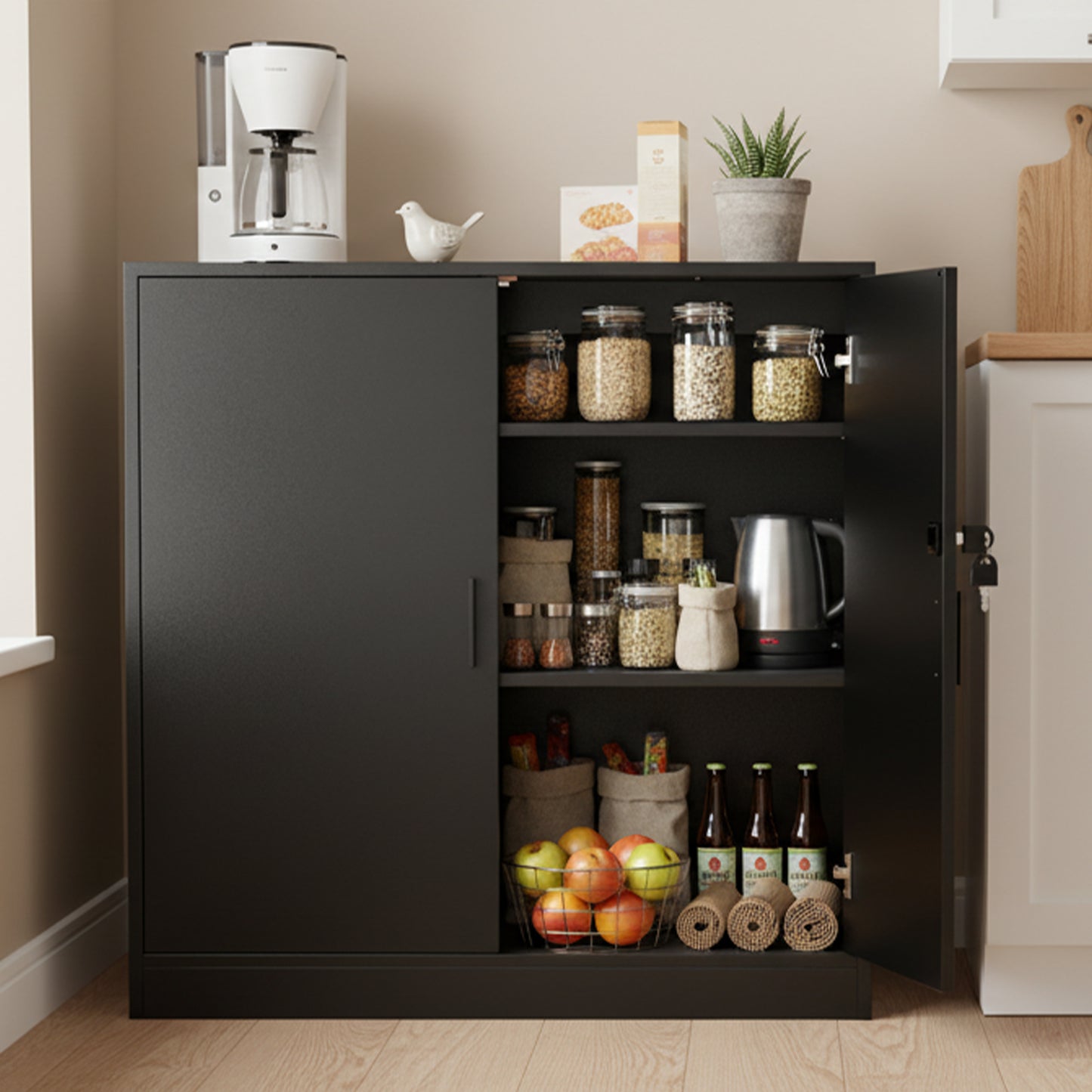 ZAPATA Double-Door, Double-Layer Storage Locker with Lock - Black