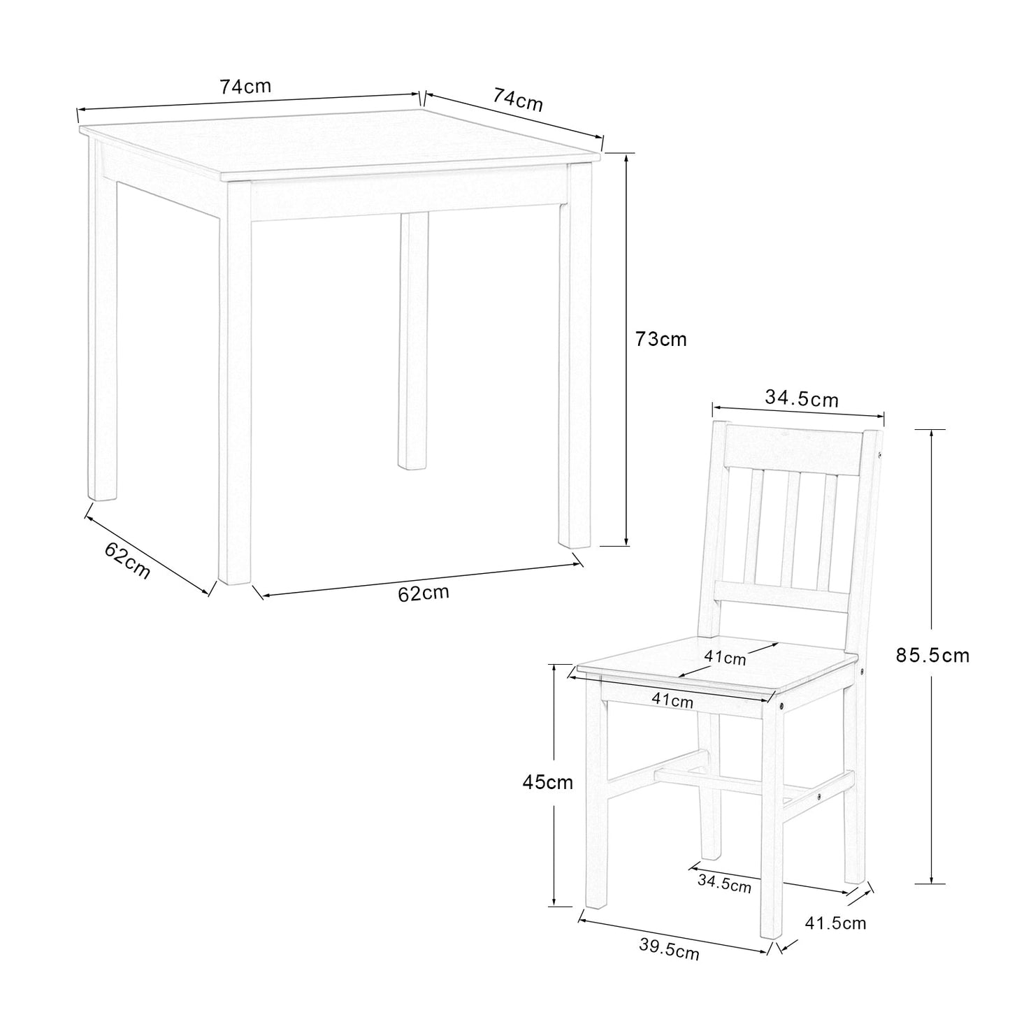 LILAC Dining Table with 2 Chairs Set 74*74*73cm - White/Grey/Brown