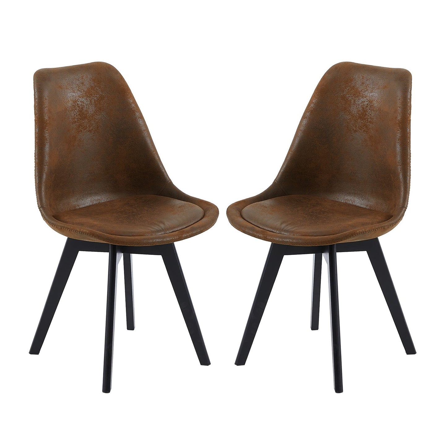 TULIP Suede Dining Chairs Retro Design Upholstered Chair with Black Beech Legs - Dark Grey/Brown