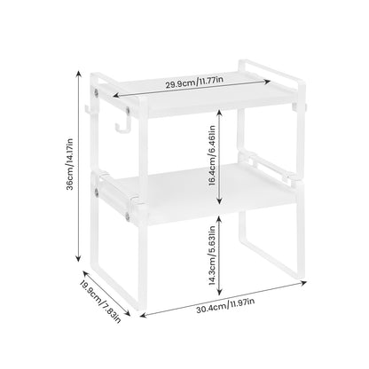 Compact 30cm Stackable Shelf Organizer Apartment Storage Set of 2/4 OJUS-Fire/Wood/White