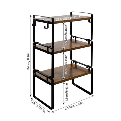 ALVA Stackable Kitchen Storage Rack Space-saving Expandable Plate Storage Rack 1/2/4-Piece Set-Fire/Wood/White