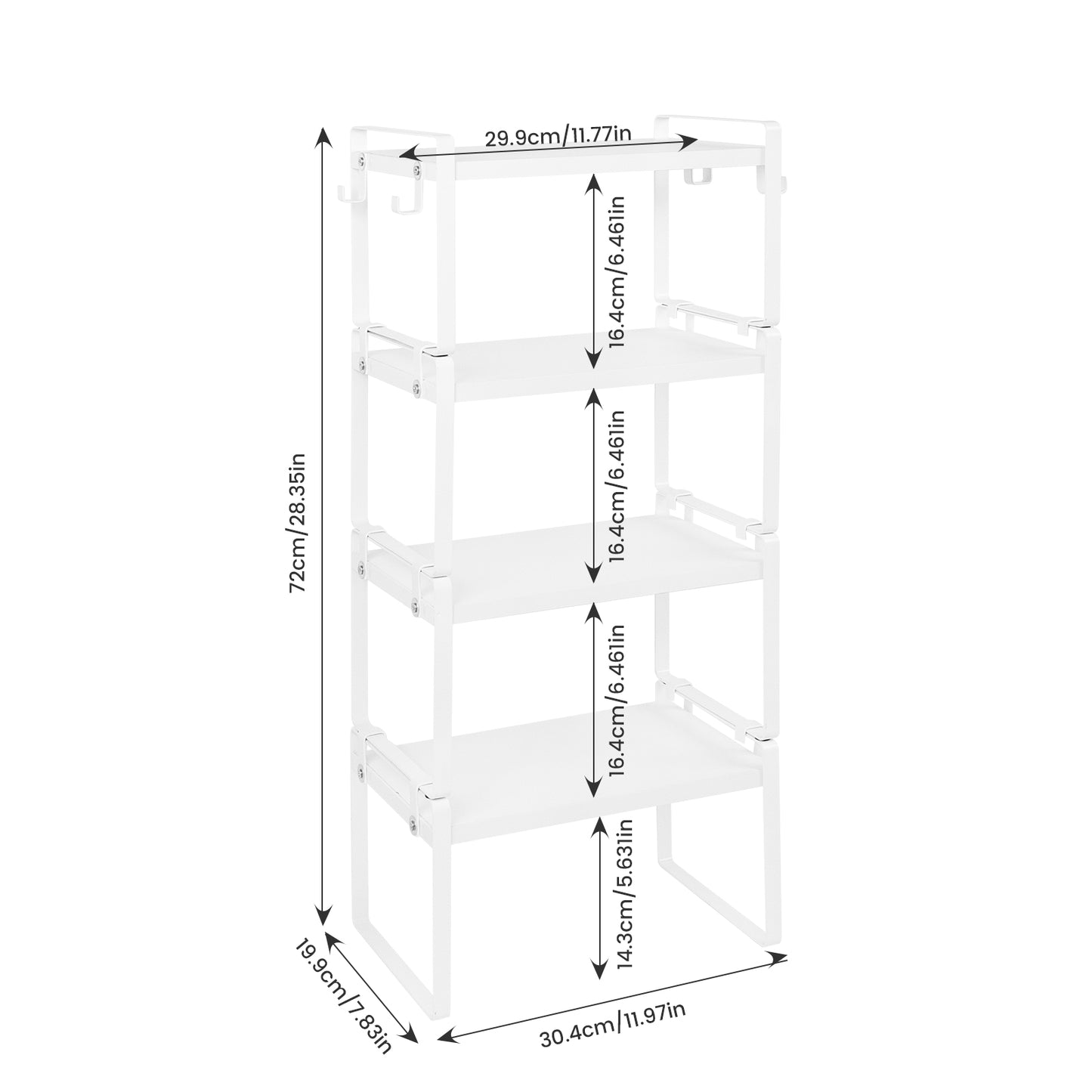 Compact 30cm Stackable Shelf Organizer Apartment Storage Set of 2/4 OJUS-Fire/Wood/White