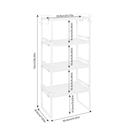 Compact 30cm Stackable Shelf Organizer Apartment Storage Set of 2/4 OJUS-Fire/Wood/White