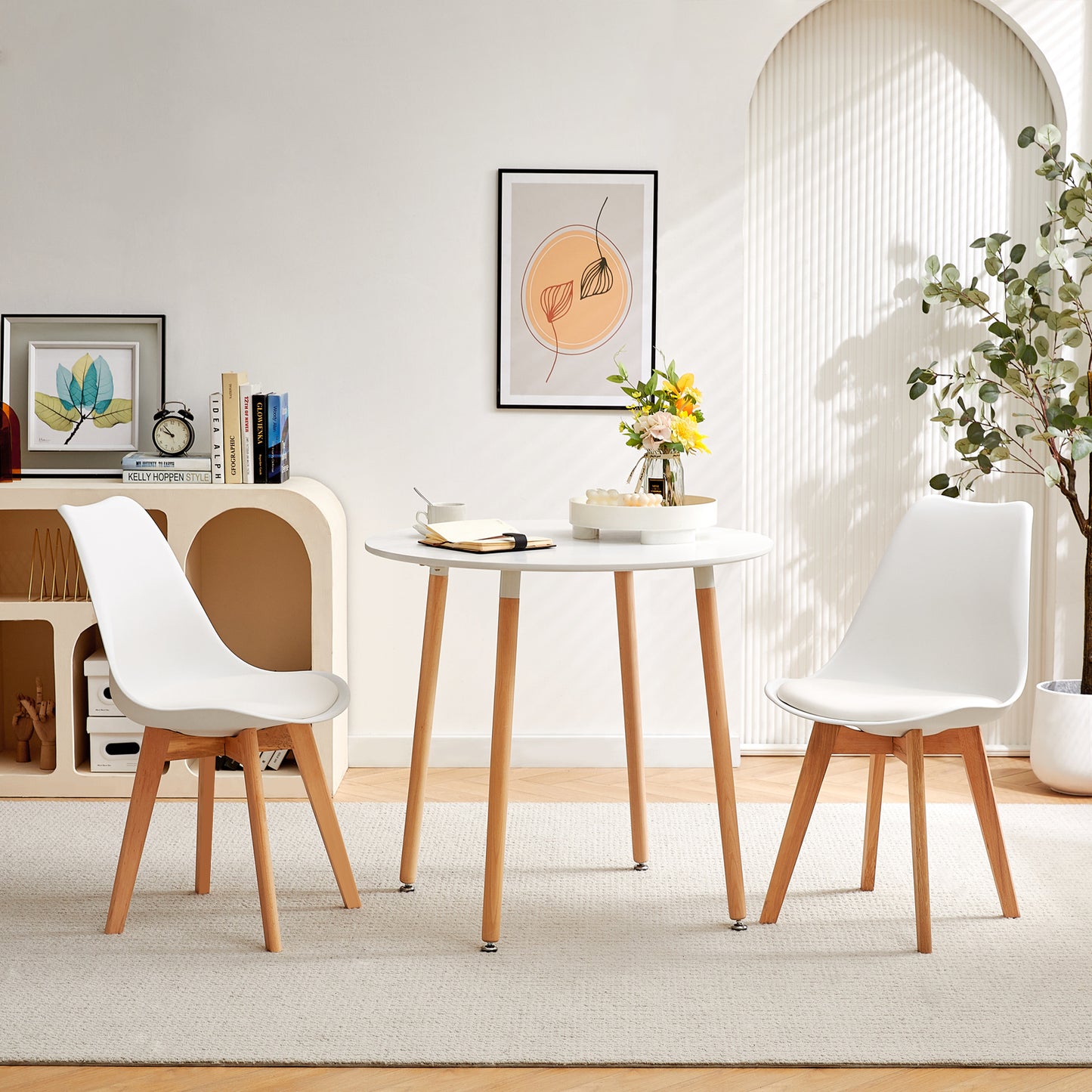 Round Dining Table 80cm with 4 Legs - White-NEMAH