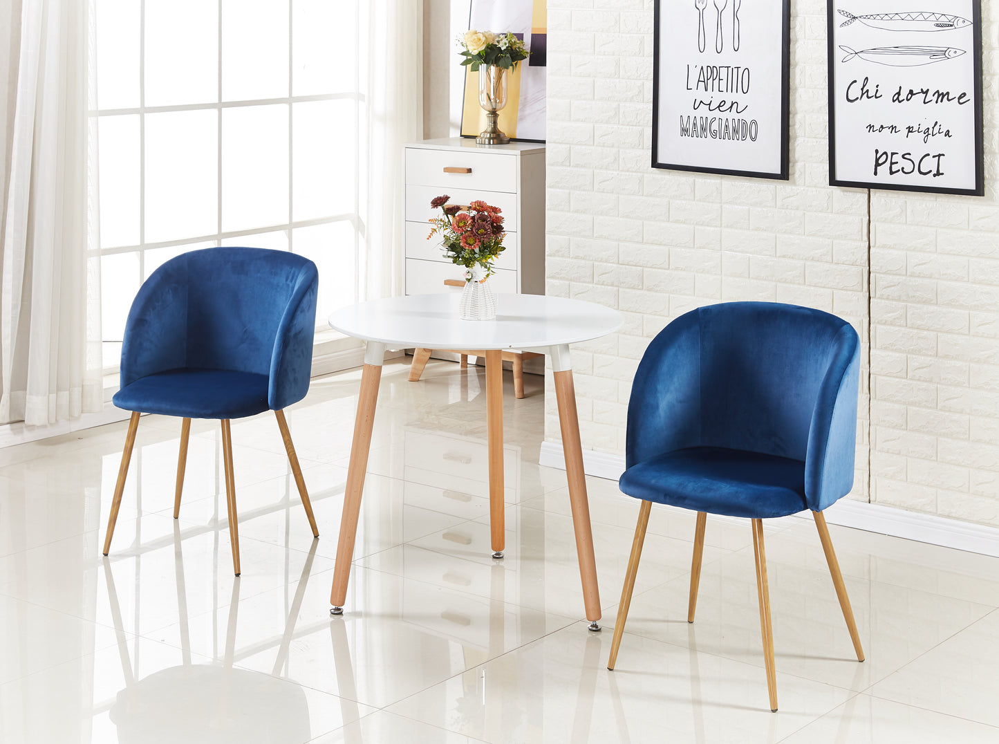 ALOE Velvet Upholstered Arm Chair Set of 2 - Blue/Gray/Cactus