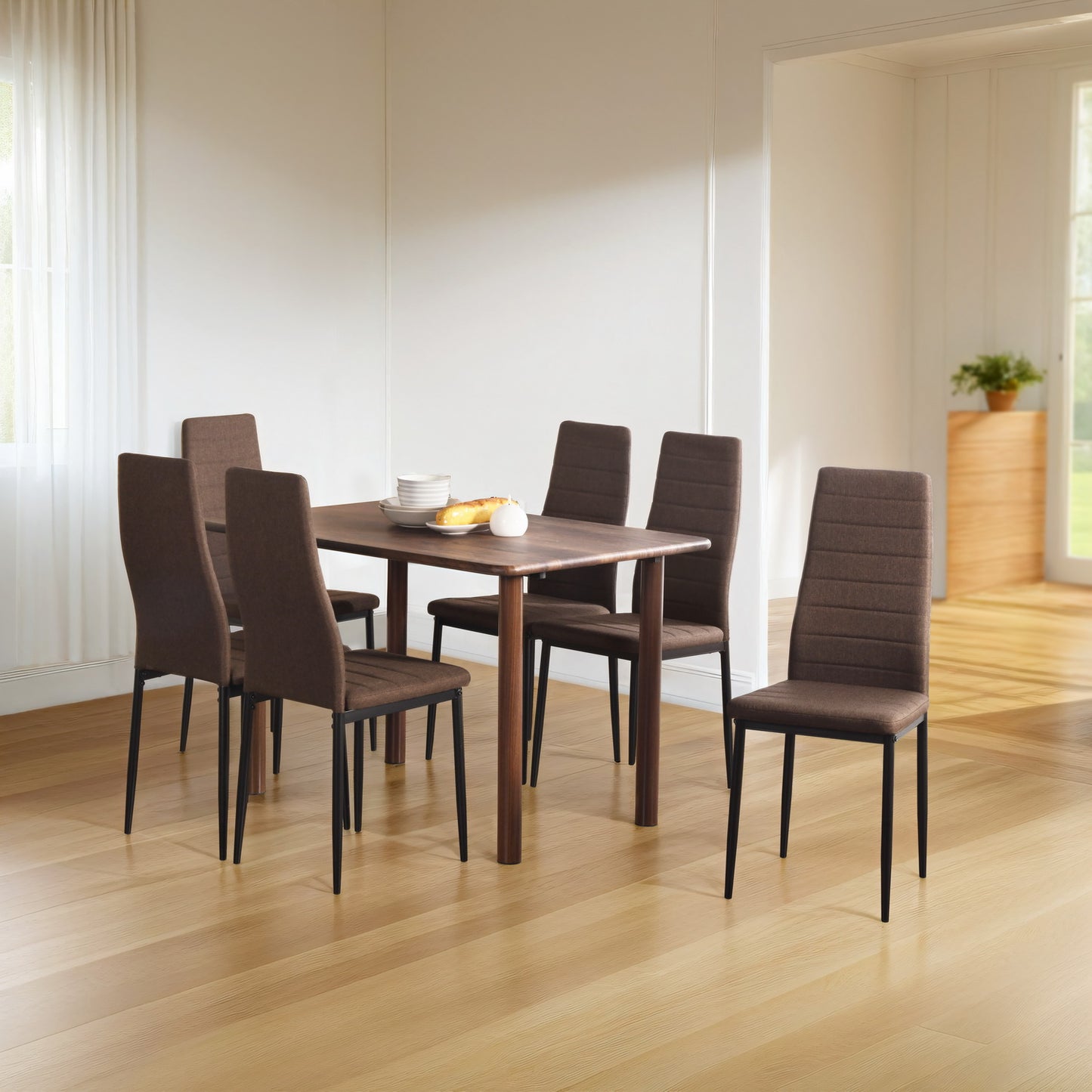 ANN Modern Upholstered Dining Chairs(Set of 6) - Beige/Gray/Brown