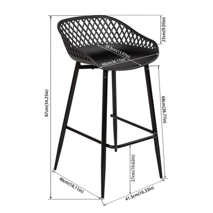 Modern Wrought Iron Bar Stools, 87cm high, with openwork backrests, set of 4 - Black/White