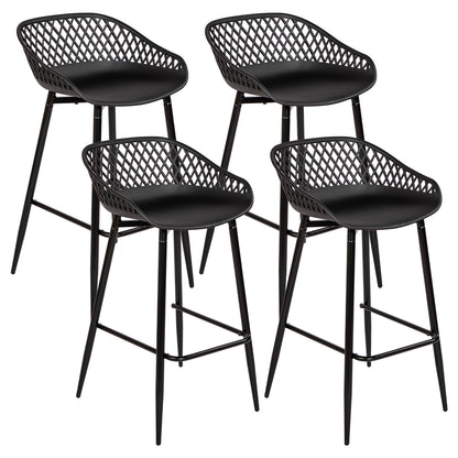 Modern Wrought Iron Bar Stools, 87cm high, with openwork backrests, set of 4 - Black/White