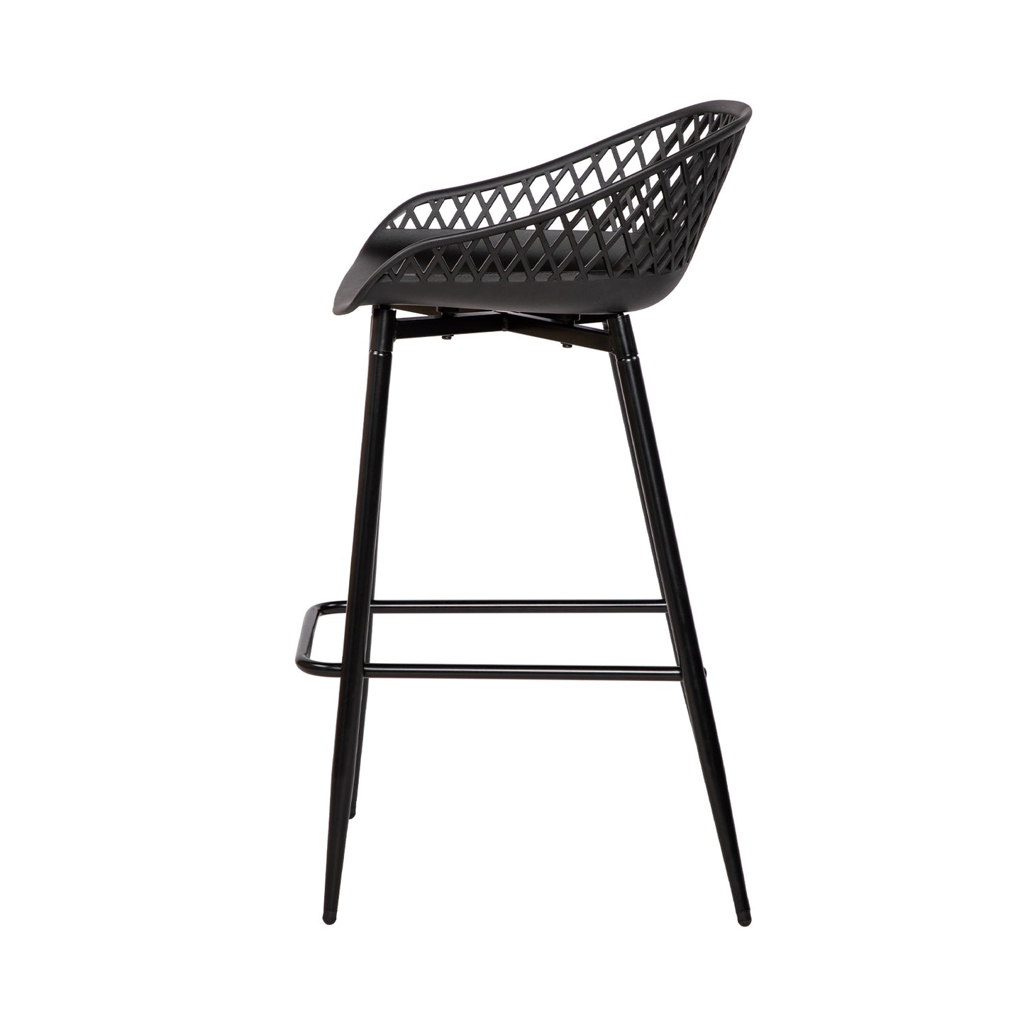 Modern Wrought Iron Bar Stools, 87cm high, with openwork backrests, set of 4 - Black/White
