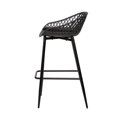 Modern Wrought Iron Bar Stools, 87cm high, with openwork backrests, set of 4 - Black/White