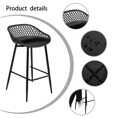 Modern Wrought Iron Bar Stools, 87cm high, with openwork backrests, set of 4 - Black/White