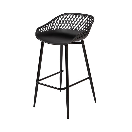 Modern Wrought Iron Bar Stools, 87cm high, with openwork backrests, set of 4 - Black/White