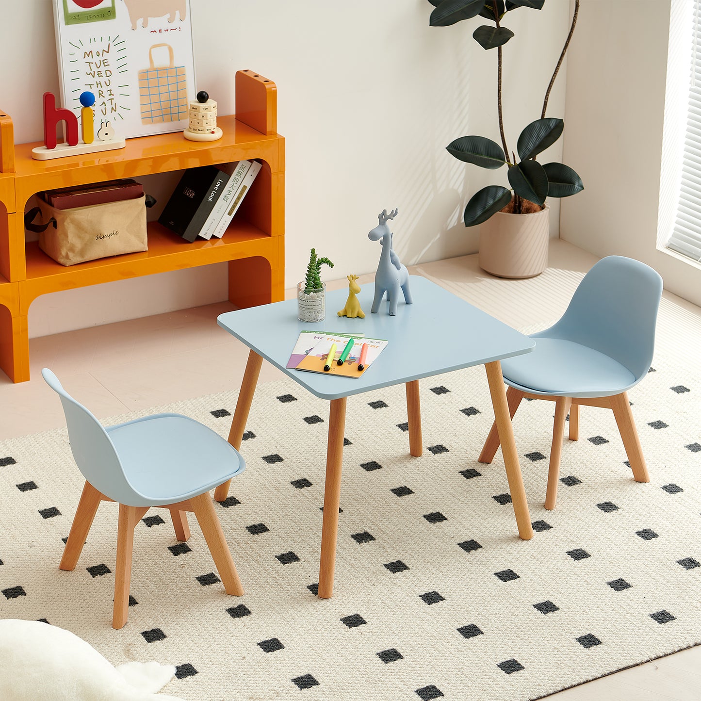 AUBURN Kid's Tables and Chairs Are Suitable for Children Aged 3-5 Years Old - Light Blue