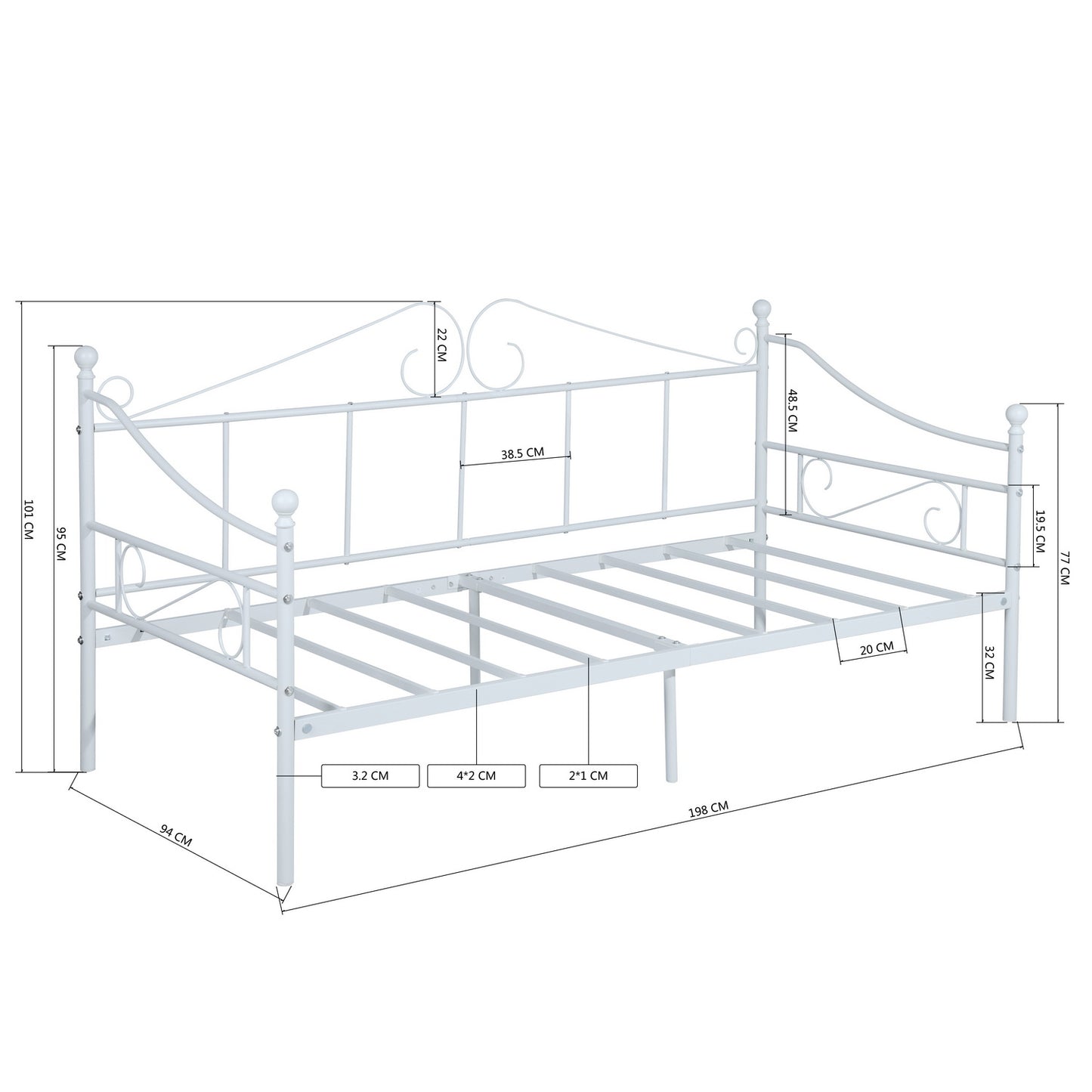 AVIO Black/White Metal Single Sofa Bed-Black/White