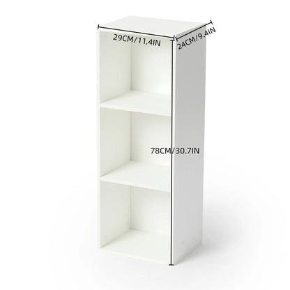 3 Tier Open Shelf Bookcase Tall Bookshelf for Bedroom, Living Room and Office, White-BAGLEY