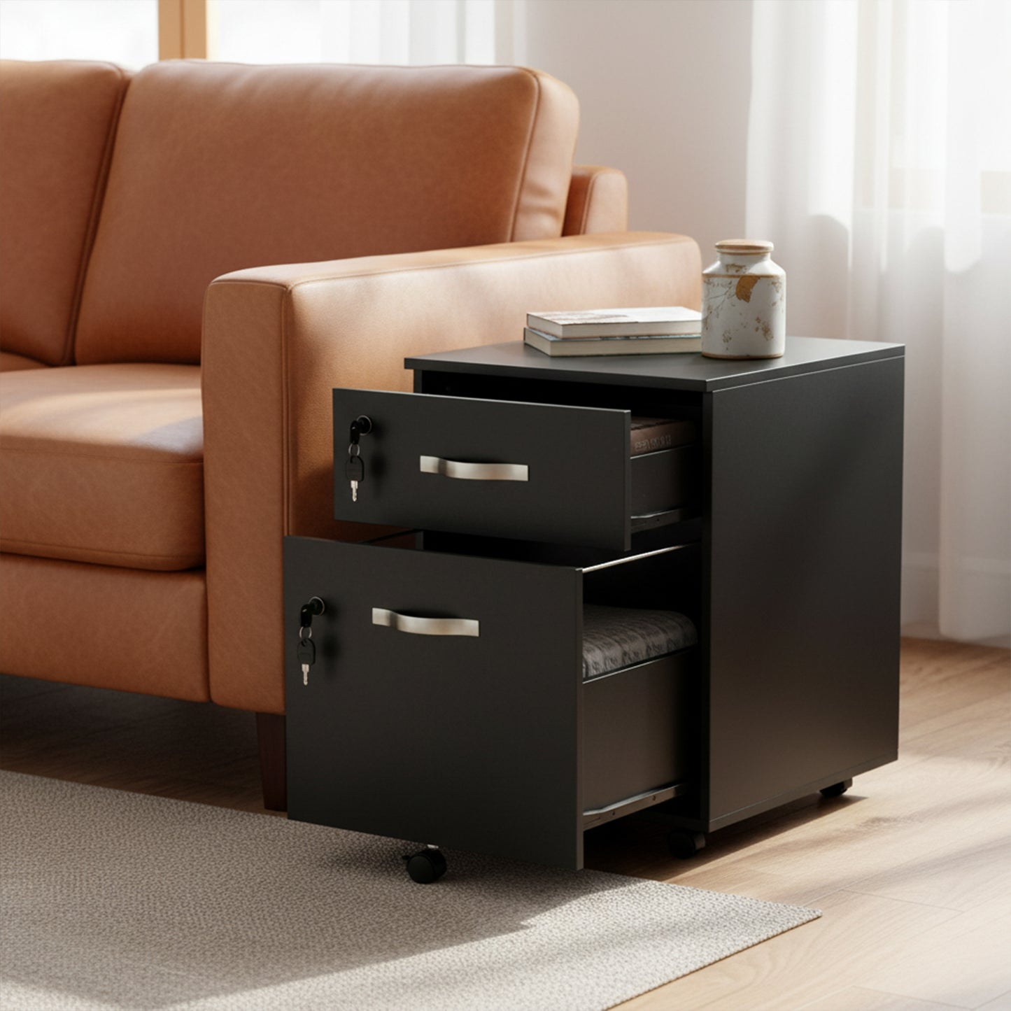 BECKER Roll Container, Mobile Base File Cabinet with 2 Drawers Lockable