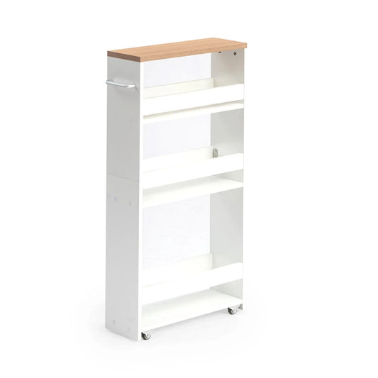 4-Tier Slim Storage Cart Narrow Kitchen Rolling Cart  Storage Cabinet-White-BERGOO