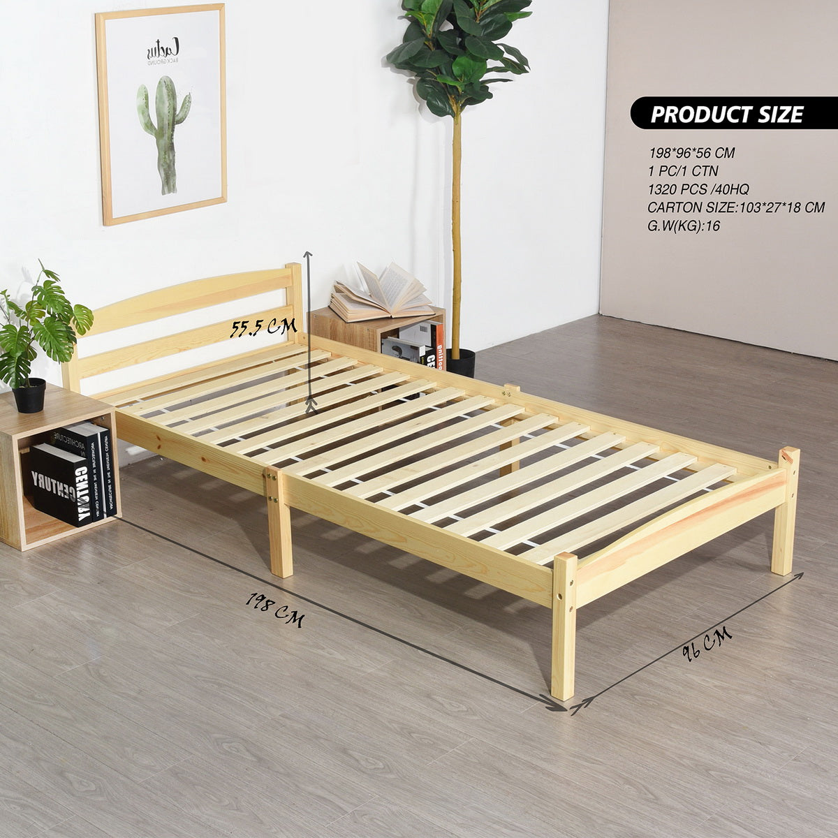BIGLIA Wooden Single/Double Bed