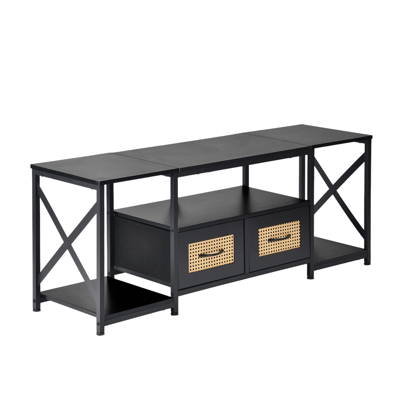 TV Stands Cabinets Set of 1 with Iron Legs-Black-BOAZ