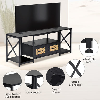 TV Stands Cabinets Set of 1 with Iron Legs-Black-BOAZ