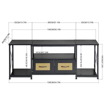 TV Stands Cabinets Set of 1 with Iron Legs-Black-BOAZ