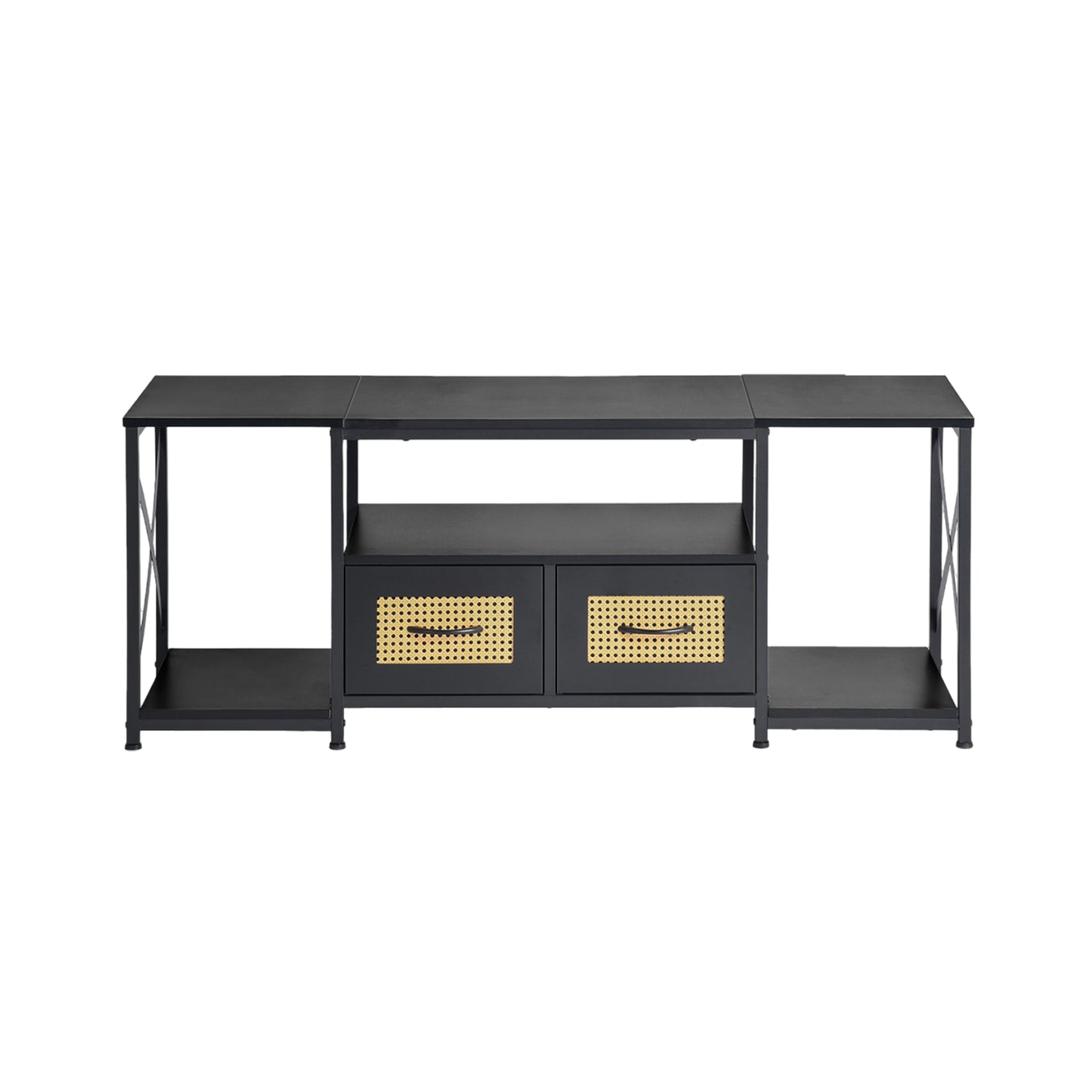 TV Stands Cabinets Set of 1 with Iron Legs-Black-BOAZ