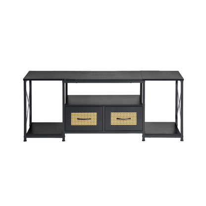 TV Stands Cabinets Set of 1 with Iron Legs-Black-BOAZ