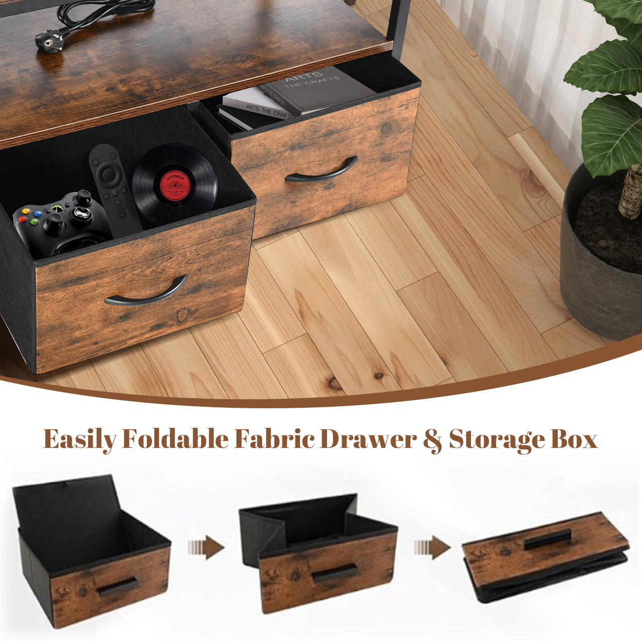 TV Stands Cabinets Set of 1 with Iron Legs-Fire color-BOAZ