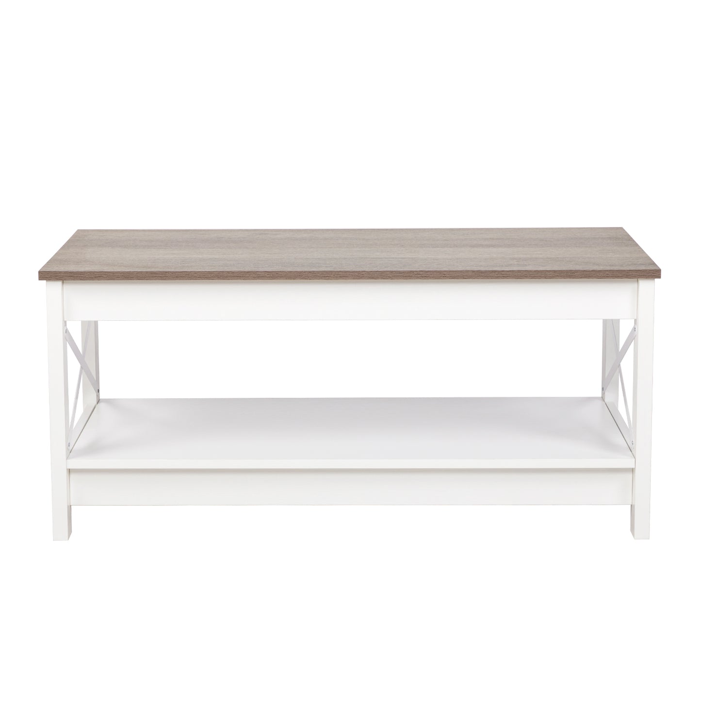 2-Tier Country-Style Coffee Table with Storage，Living Room Table – White