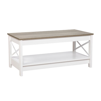 2-Tier Country-Style Coffee Table with Storage，Living Room Table – White
