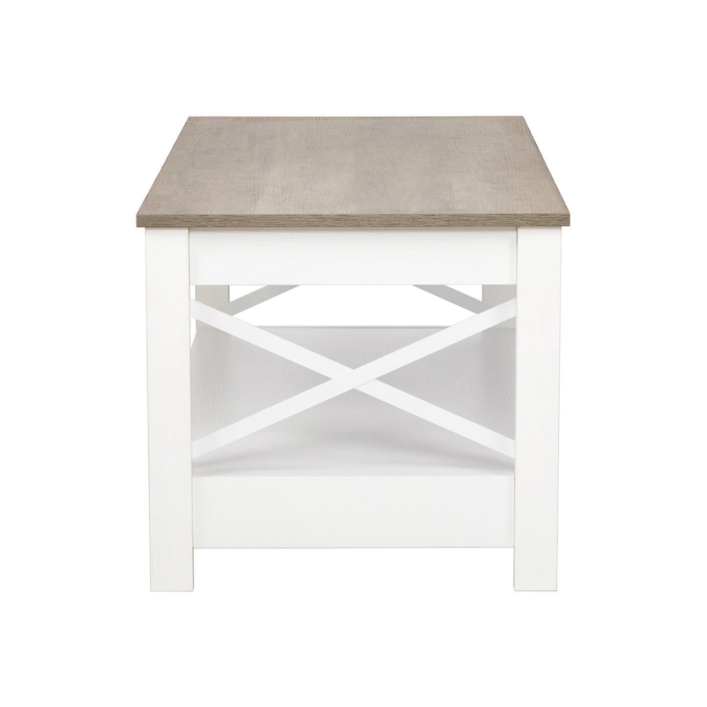 2-Tier Country-Style Coffee Table with Storage，Living Room Table – White