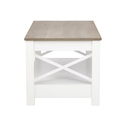 2-Tier Country-Style Coffee Table with Storage，Living Room Table – White