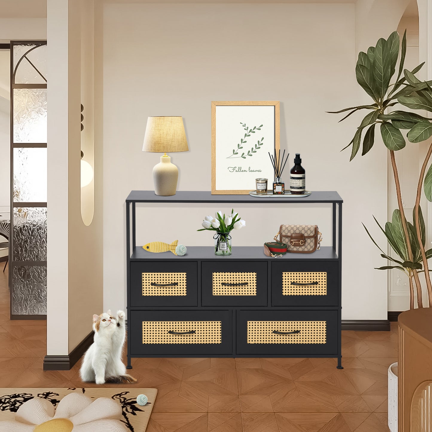 Accent Cabinet 100cm with Iron Legs-Black-CECIL