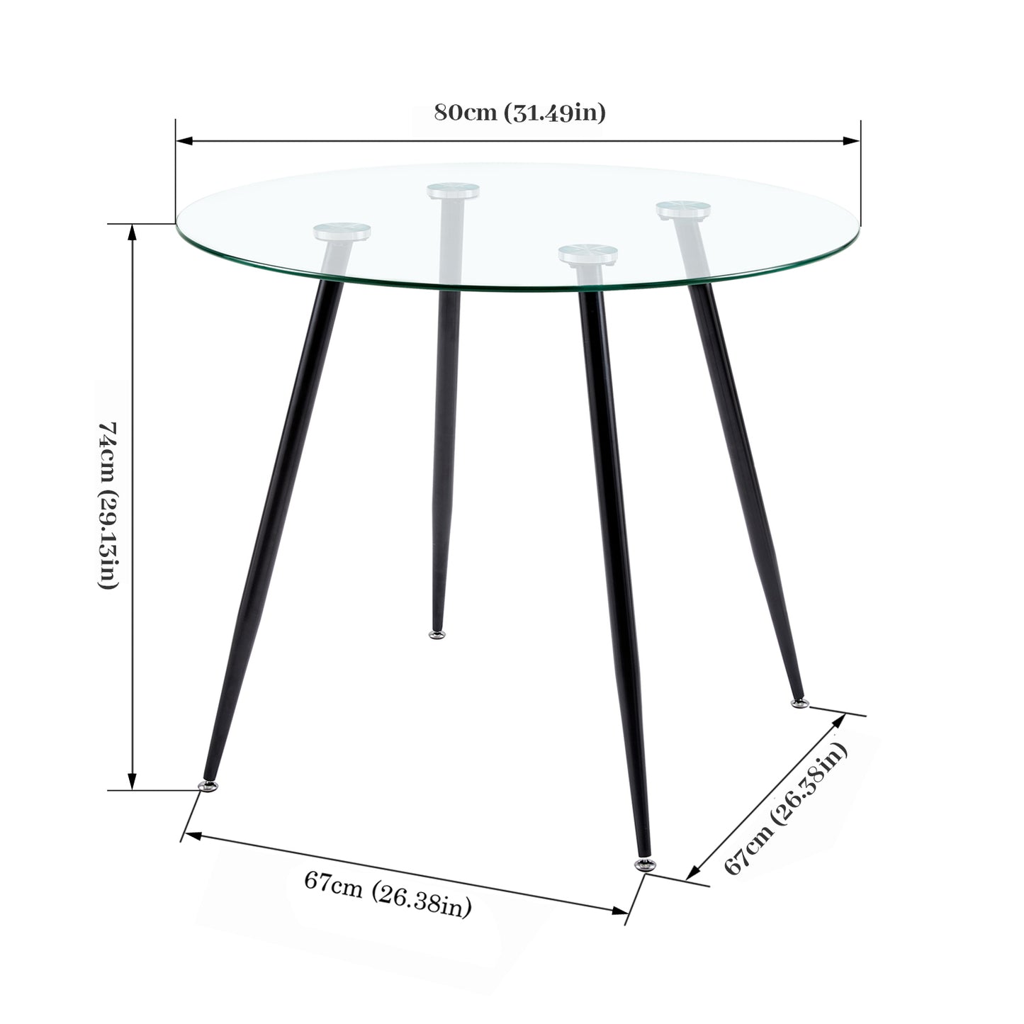 Glass Round Dining Room Tables 80cm With Iron Legs -CHICO