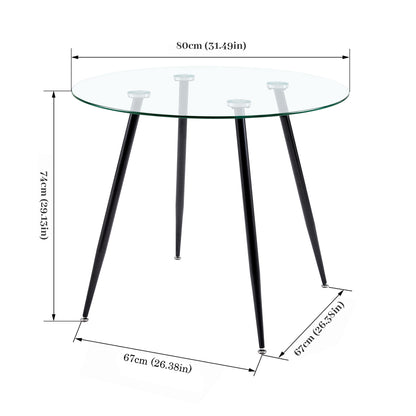 Glass Round Dining Room Tables 80cm With Iron Legs -CHICO