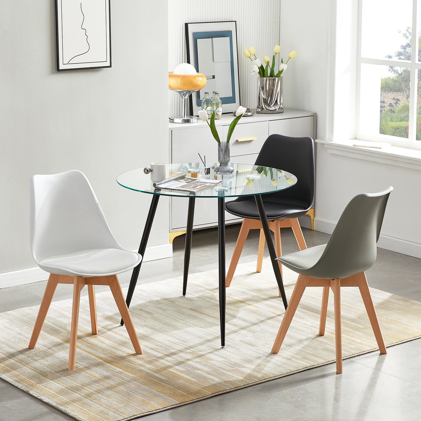 Glass Round Dining Room Tables 80cm With Iron Legs -CHICO